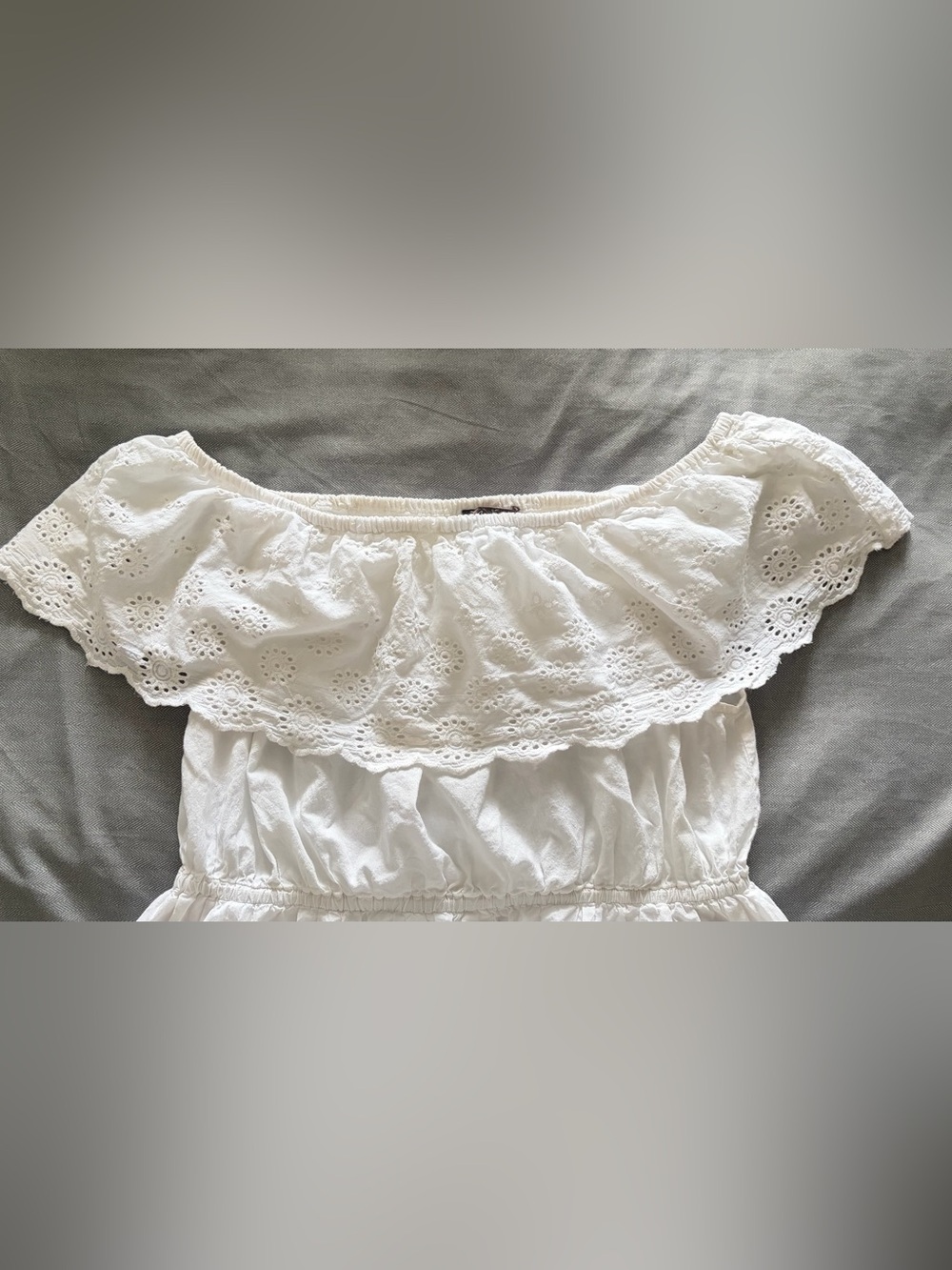 Eyelet Off-Shoulder White Cotton Midi Dress - Picture 4 of 4